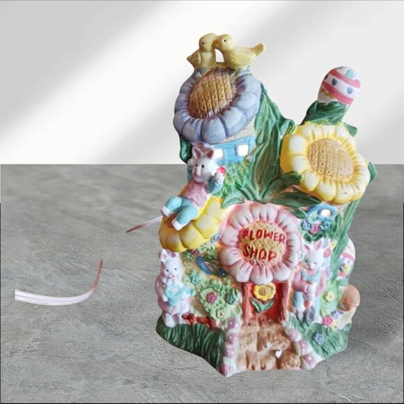 Cottontale Cottage Lighted Porcelain Bunny Flower Shop Figurine - Picture 2 of 9